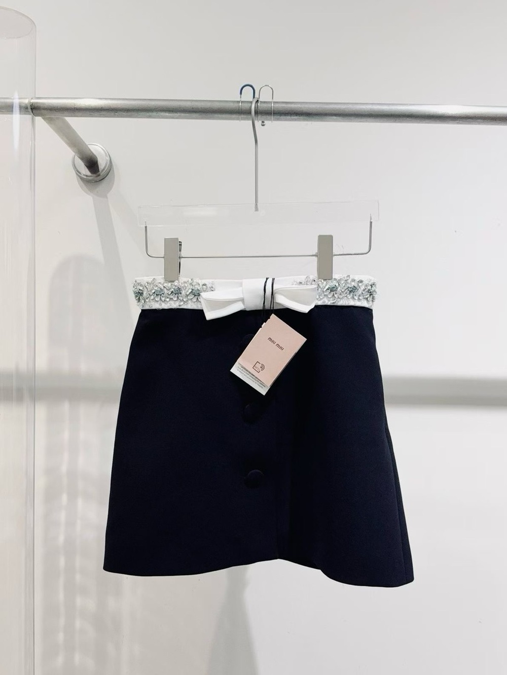 🚩steal Miu Miu Mini Skirt with White Bow Trim